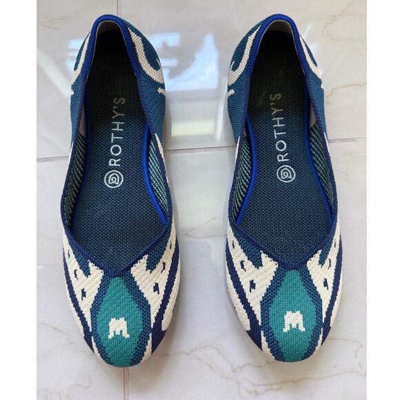 retired ROTHY'S teal blue beige Moroccan recycled knit slip on ballet flat shoes - Picture 1 of 9
